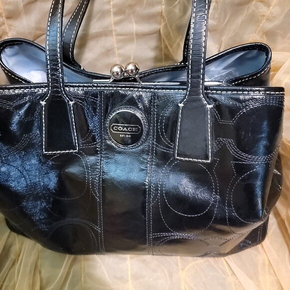 Coach Black Patent Leather Handbag - Picture 1 of 9
